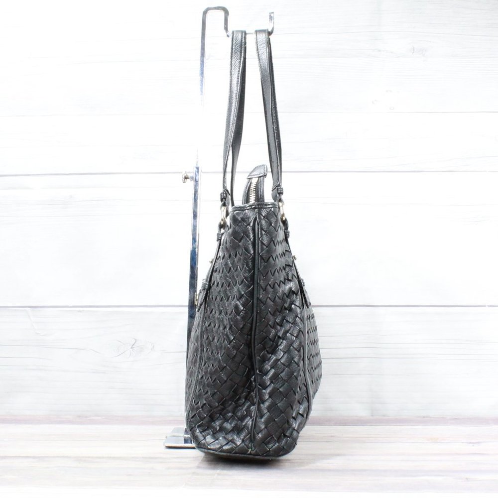 Cole Haan Black Genuine Leather Woven Design Tote Shoulder Bag - Picture 5 of 10